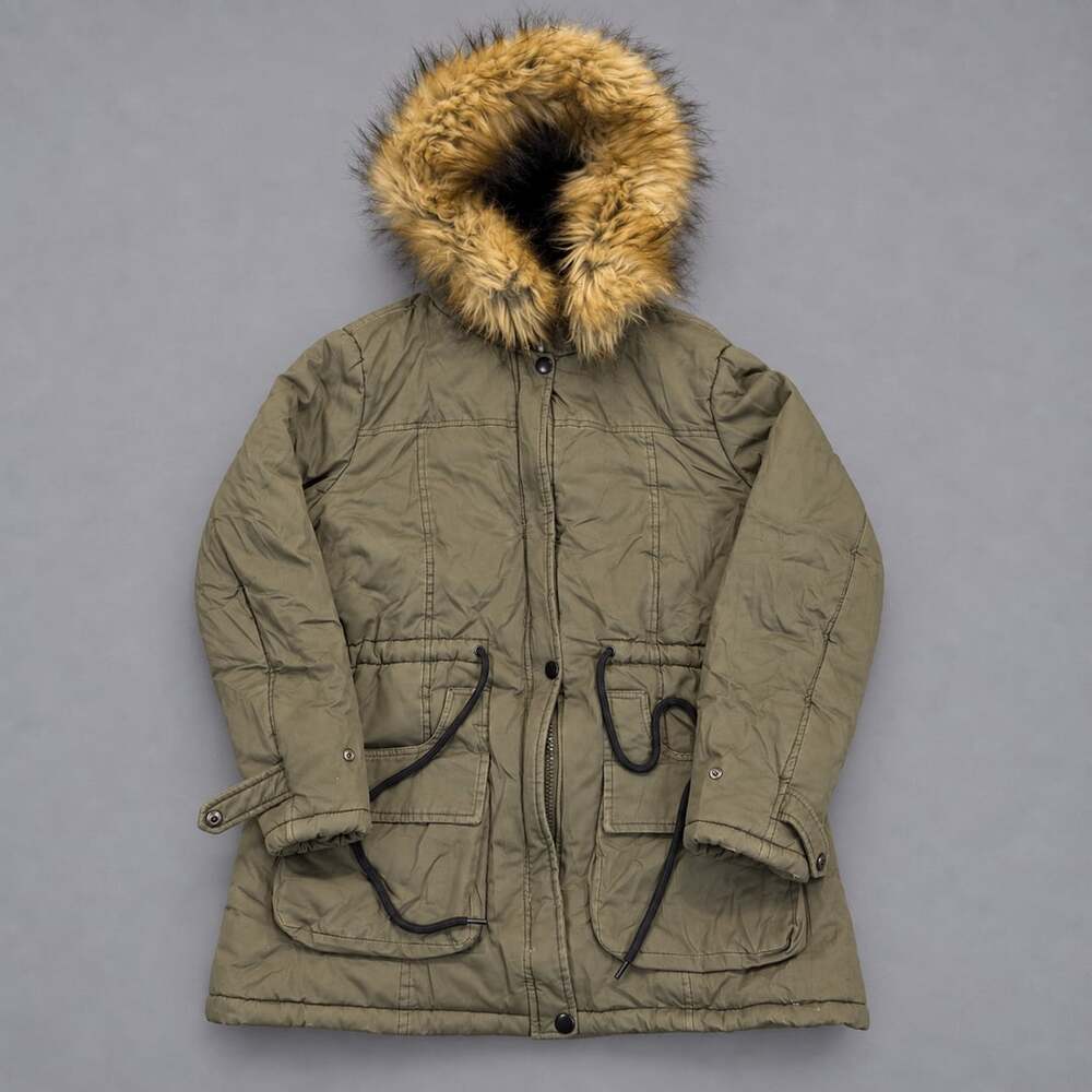 YXP Parka Coat Size M Green Faux Fur Hooded Utility Jacket